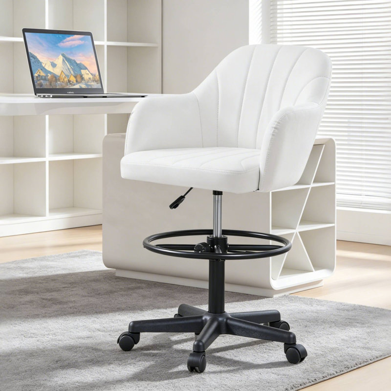 Tabouret pivotant à hauteur réglable Bhavjot, Blanc