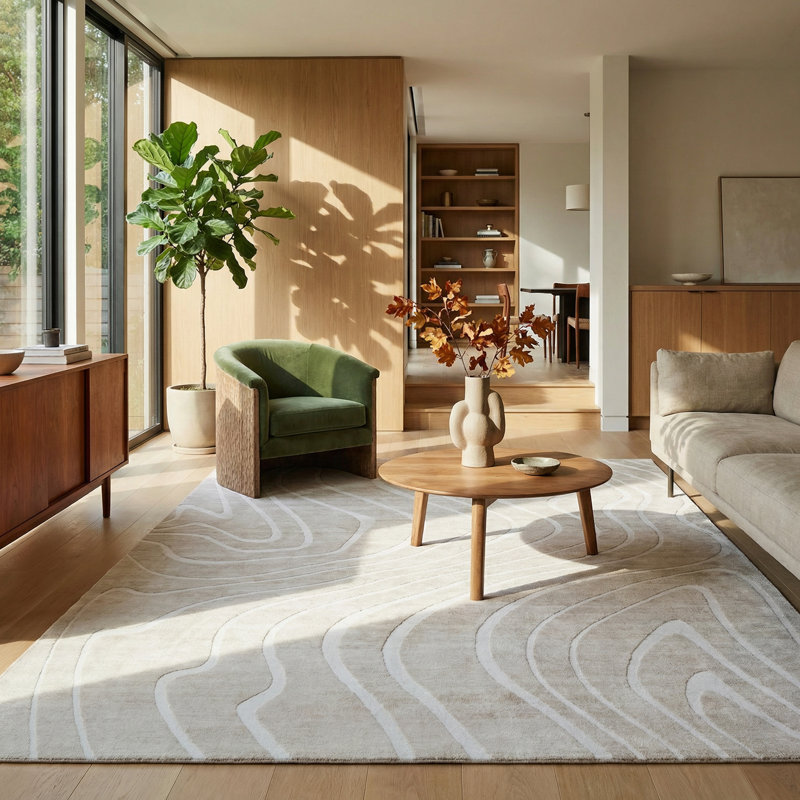Rug Branch Dune 4' x 6' (3'11" x 5'10") Beige/Cream Abstract Line Area Rug, Contemporary, Medium Pile, Stain-Resistant Carpet - Living Room, Bedroom, Dining Room, and Kitchen