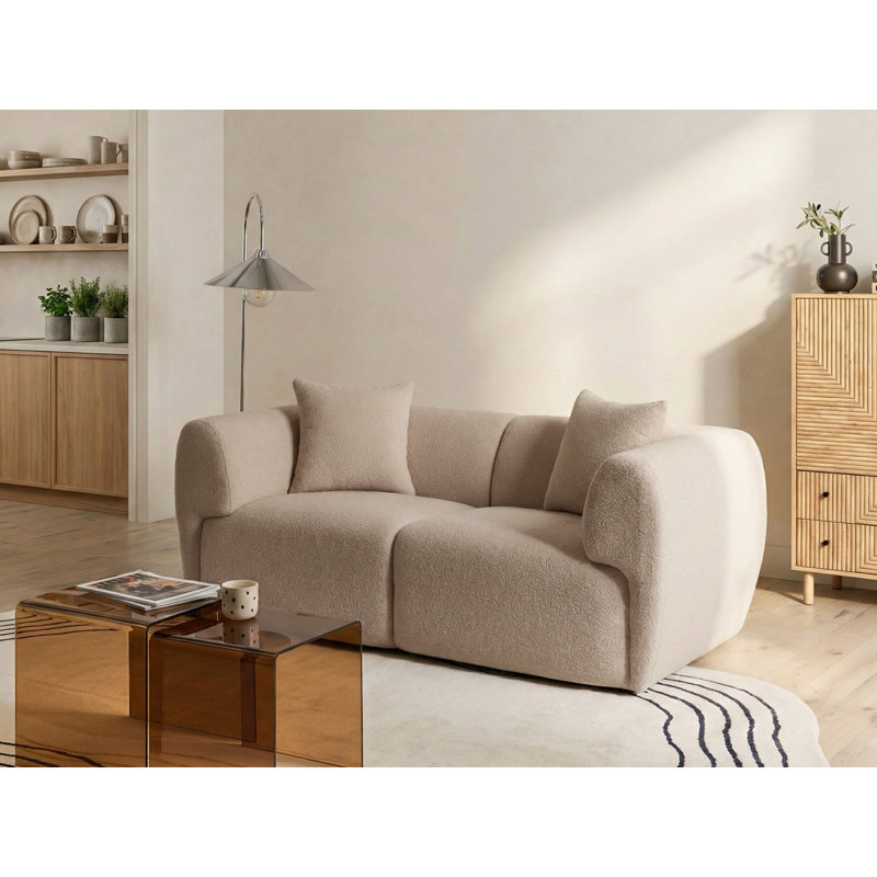 2 Seater Boucle Sofa, Beige Boucle
