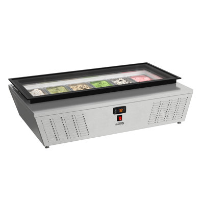 Congélateur de présentation de crème glacée de 45 po à 6 plaques de comptoir avec plateau en verre en acier inoxydable (km-cgd-6p45)