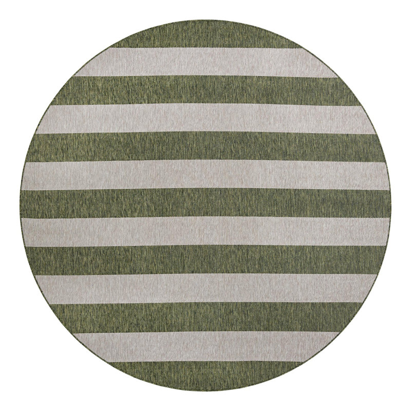 Palominas Striped Green/Gray Indoor / Outdoor Area Rug, Round 10'