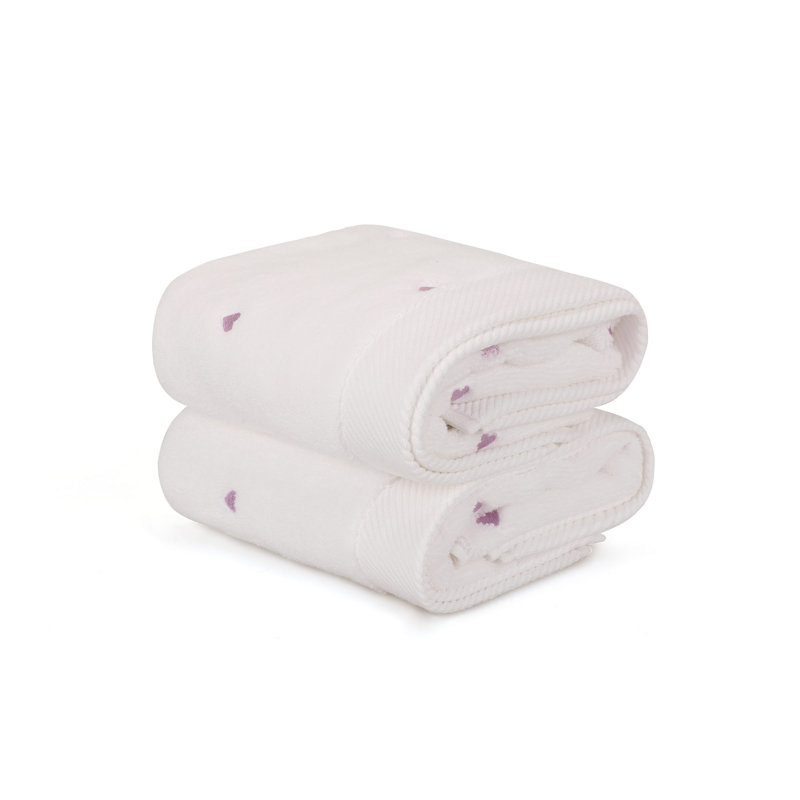 Ensemble de 2 essuie-mains 2 pièces 100% coton, Blanc / lilas