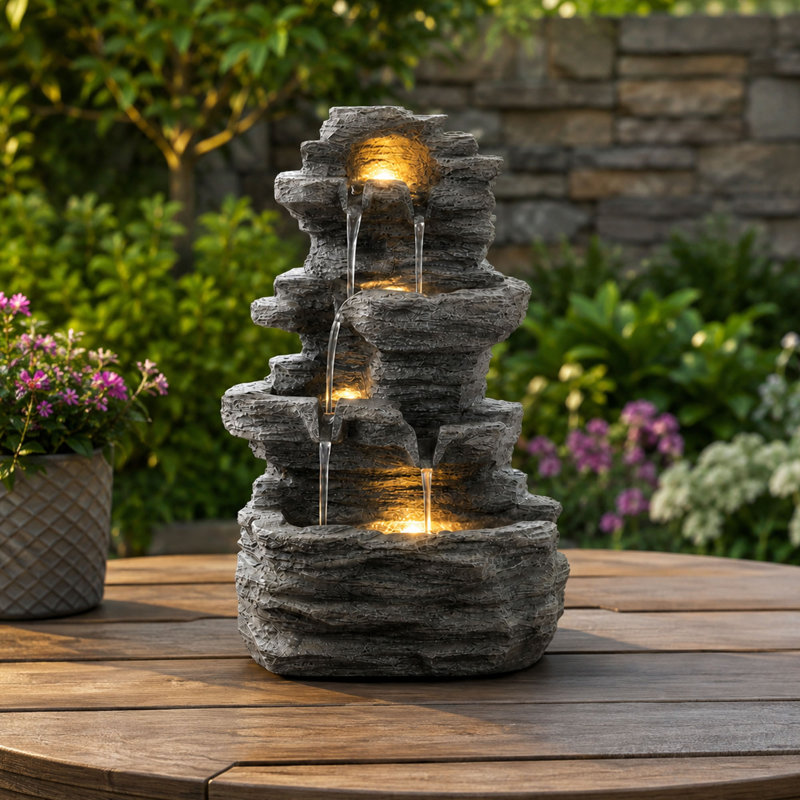 15.5'' Gray Rock Waterfall Tabletop Fountain