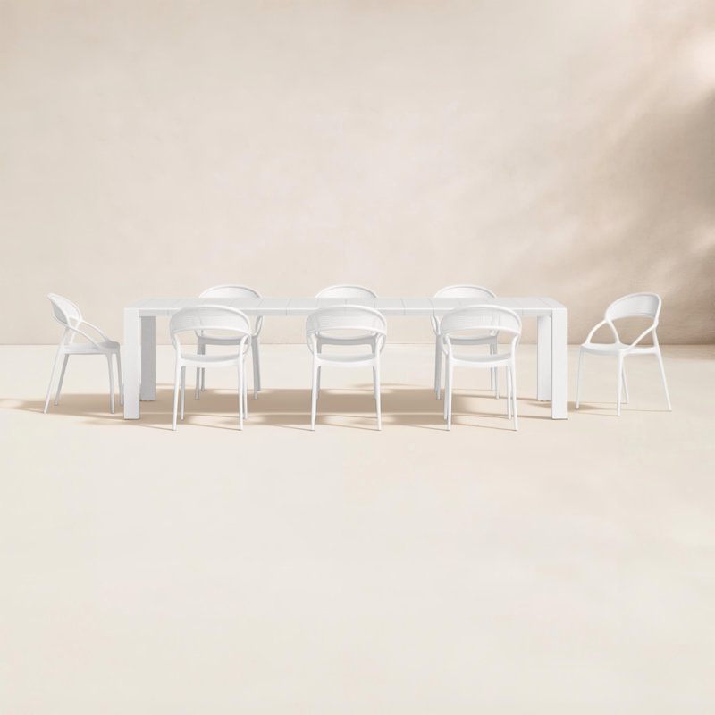 Farrah Extendable Plastic 9-Piece Patio Dining Set, White