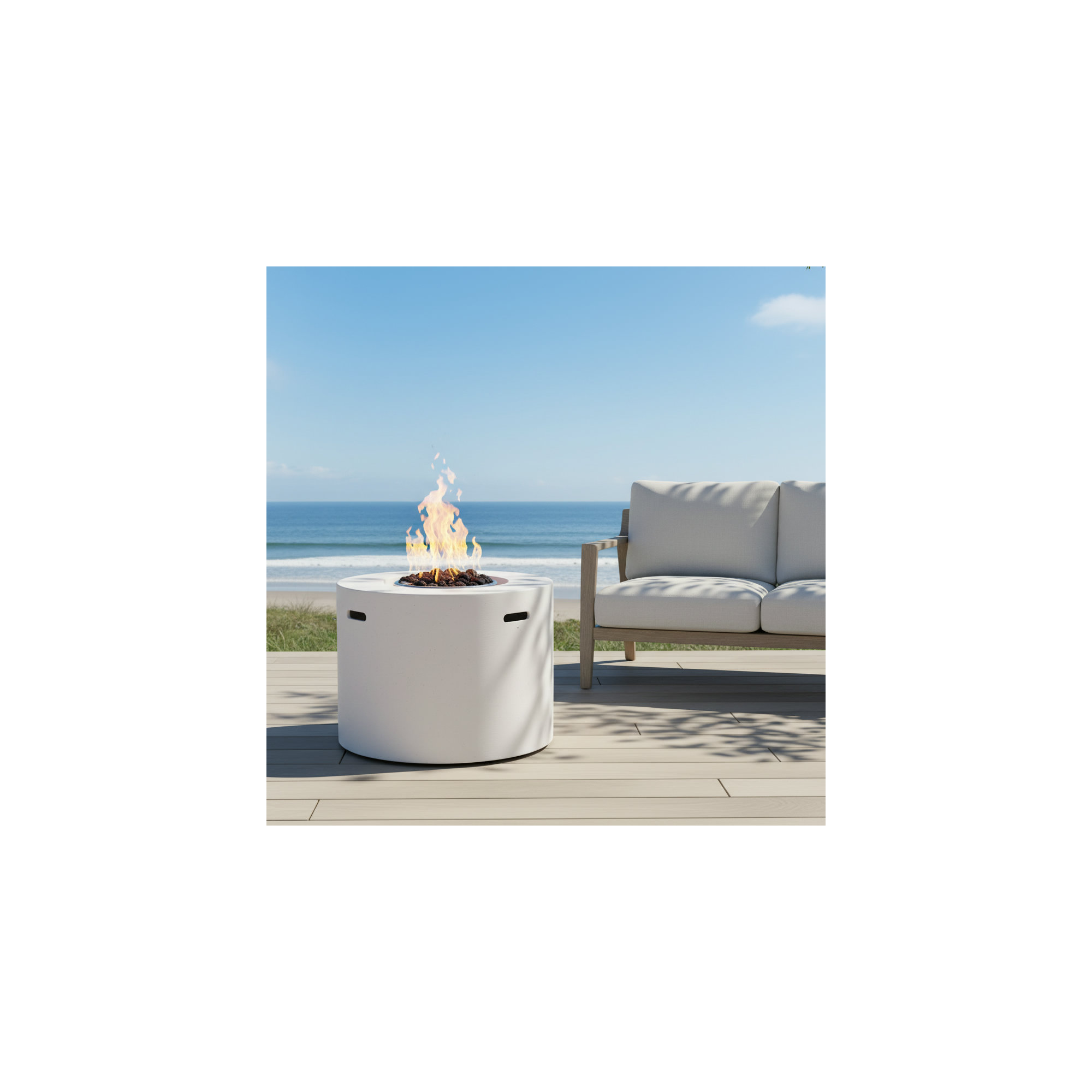 Caelan Round Fire Pit Table, White