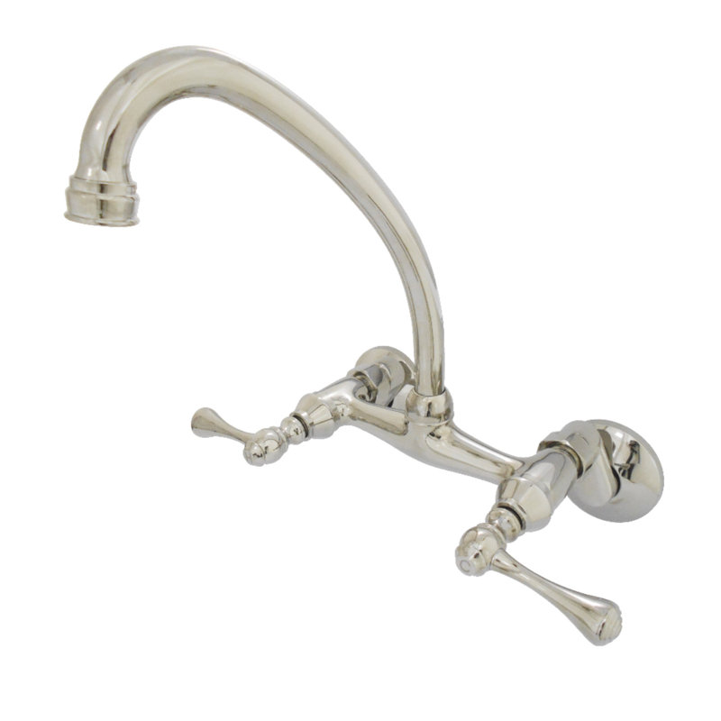 Kingston Brass Kingston Double-Handle 2-Hole Wall-Mount Bridge Kitchen Faucet, Polished Nickel