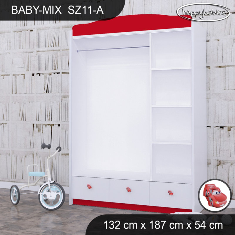 Baby 3 Door Wardrobe, Red/White/Red