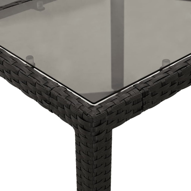 Table de patio avec plateau en verre, Noir, noir, noir, noir
