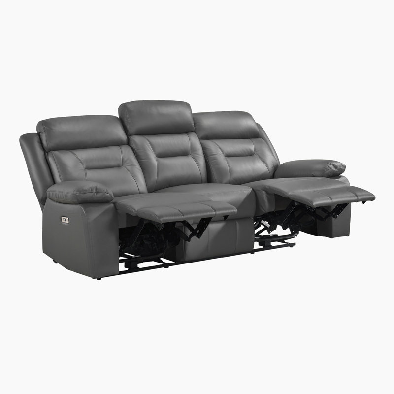 Canapé inclinable électrique en cuir fleur de 87 po Hornbeck, Cuir gris foncé assorti, Courant