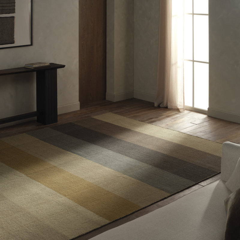 Tapis jaune en laine tissé à la main Costanzo, Rectangle 8 pi 6 po x 11 pi 6 po