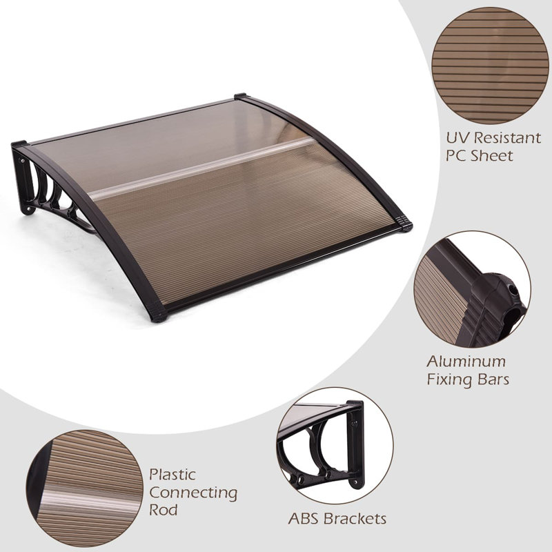 17 Stories Polycarbonate Cover Retractable Door / Window Awning, Brown/Black