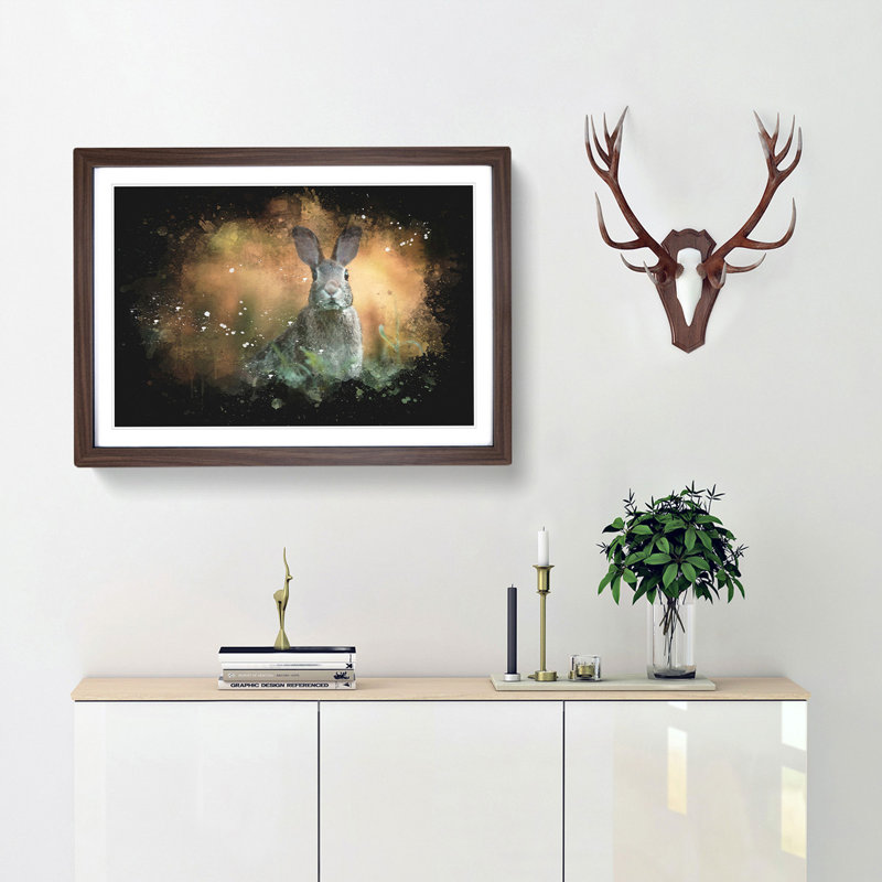 Hare in a Meadow - Picture Frame Graphic Art Print, 45cm H x 63cm W x 2cm D, Walnut Framed
