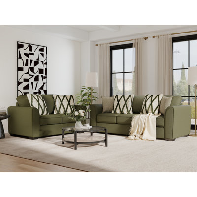 Maelia Living Room Sofa and Loveseat Set with Mosswood Chenille Upholstery and Textured Accent Pillows by Lark Manor