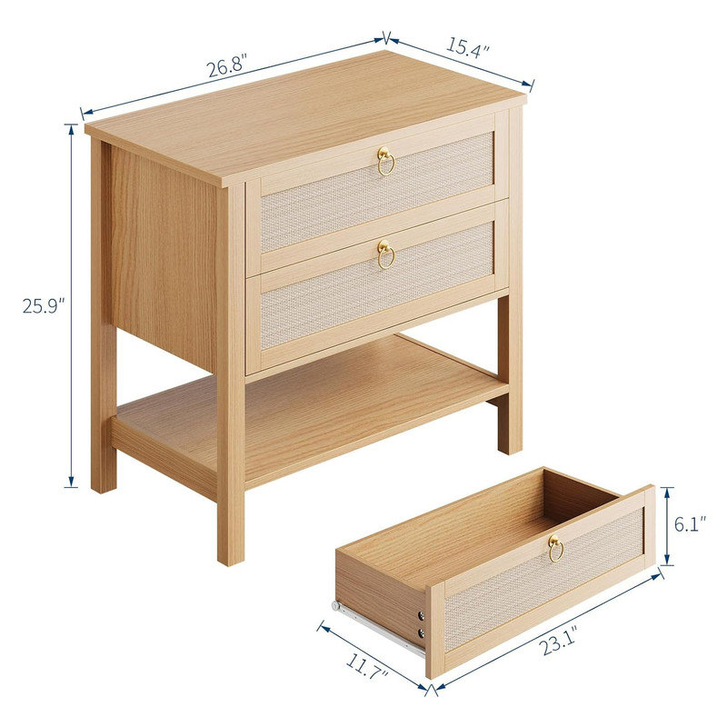 26.8cm W Manufactured Wood Bedside Table, Brown