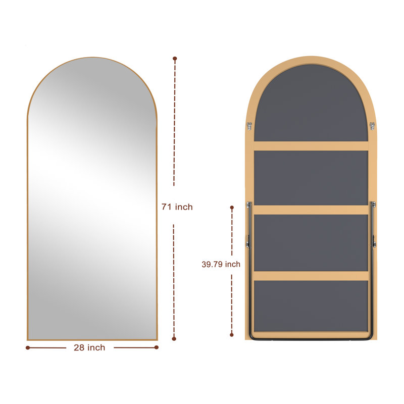 Miroir de plancher en bois massif Taziyah, H 71 po x l 28 po, Or