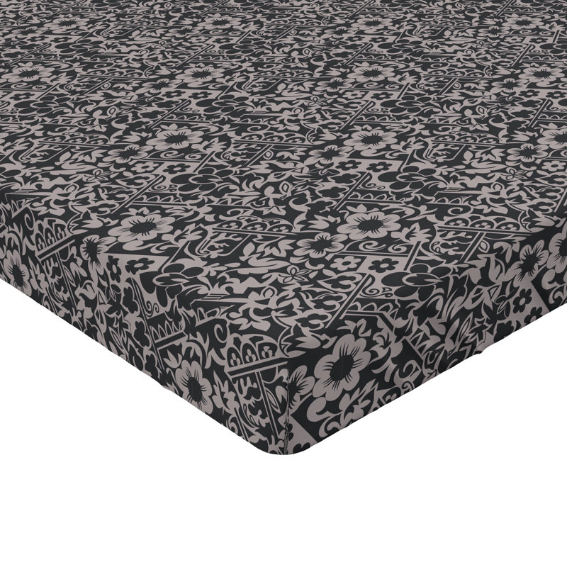 Drap-housse Ambesonne, Drap-housse de taille simple, Gris pâle, gris anthracite, gris / floral