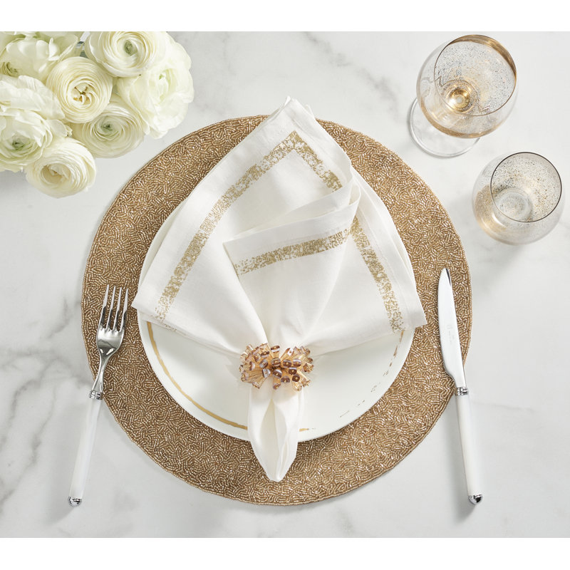 Impression Napkin, White/Gold