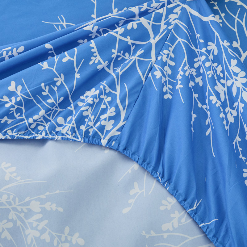 Microfiber Floral Sheet Set, Twin Sheet Set + 1 Fitted Sheet + 1 Pillowcase, Light Blue
