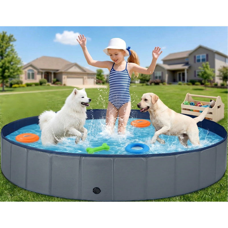Hard Plastic Kiddie Pool for Large Dogs, Foldable Dog Bathing Tub, Portable Outdoor Swimming Pool for Pets & Kids