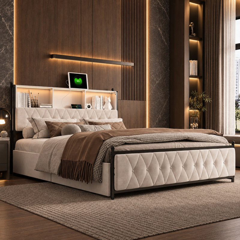 Upholstered Velvet Drawers Bed, Kingsize (5')