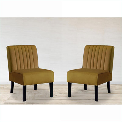 Velvet Upholstered Sunny Yellow Mid Century Accent Arm Chairs Set of 2 for Living Room or Bedroom