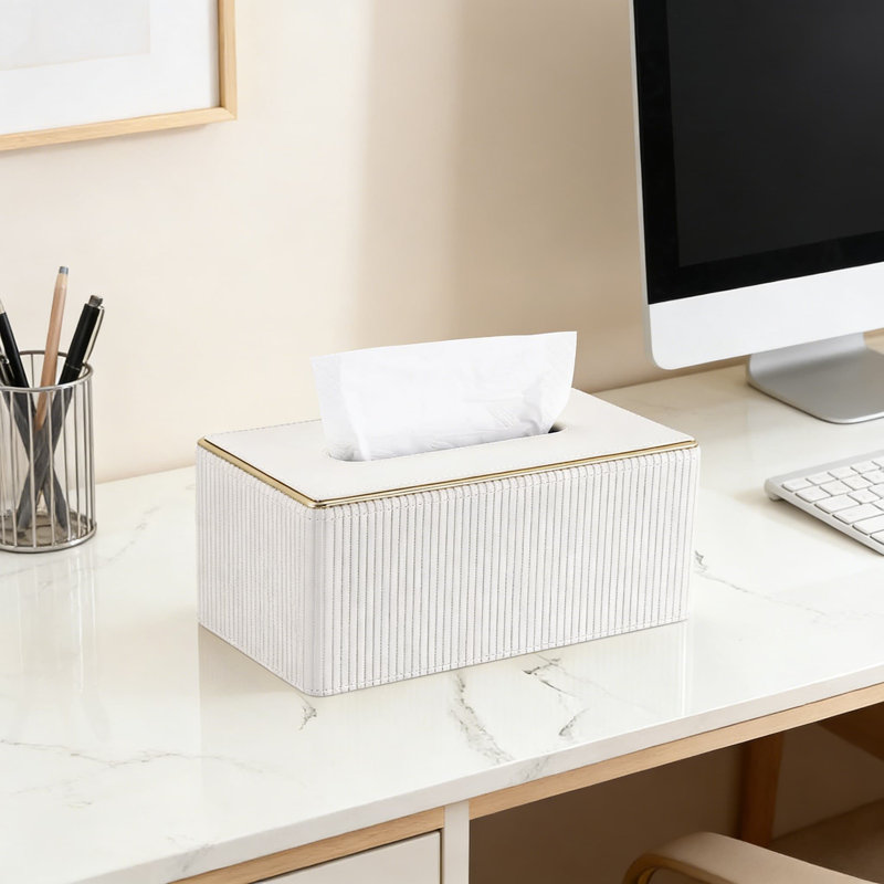 Couvercle de boîte à mouchoirs en cuir de polyuréthane avec fermeture magnétique, support rectangulaire décoratif pour boîtes standard Kleenex, conception d'inspiration italienne avec bordure dorée