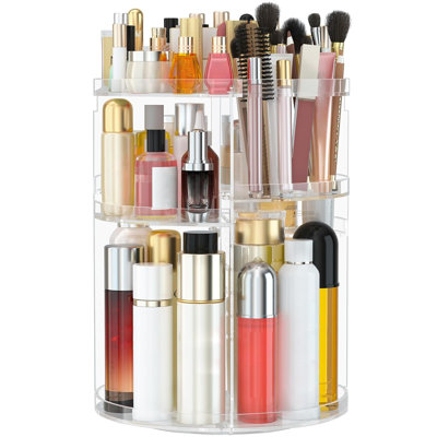 Organisateur de maquillage rotatif à 360 ° avec couches réglables, boîte de rangement pour cosmétiques de grande capacité pour comptoir de meuble-lavabo, porte-parfum bricolage pour la peau