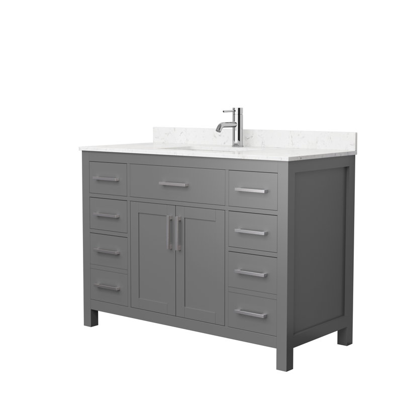 Beckett 48" Freestanding Single Bathroom Vanity with Cultured Marble Top, Brushed Nickel, Carrara Cultured Marble, Dark Gray