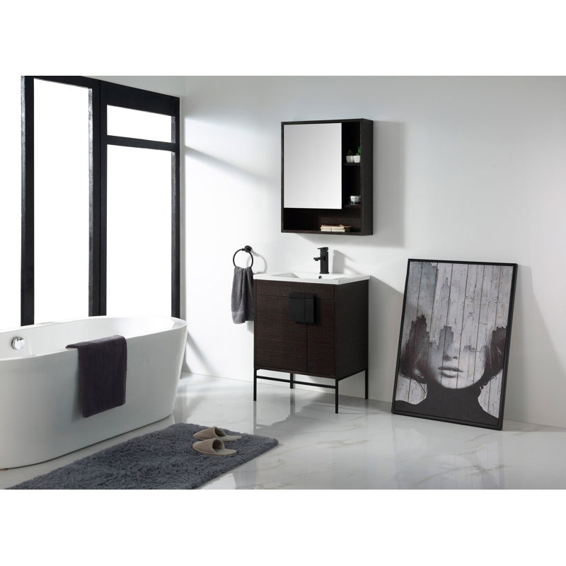 Ensemble de meuble-lavabo simple 30 po Maisie, Noir mat, Chêne noir à grain droit