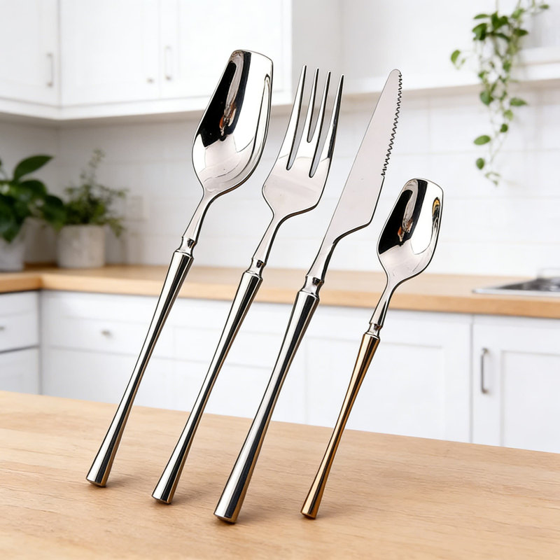 Ensemble de couverts 20 pièces en acier inoxydable, cuillère fourchette à couteaux moderne, couteaux de qualité restaurant pour le steak, le thé, la maison et le commerce