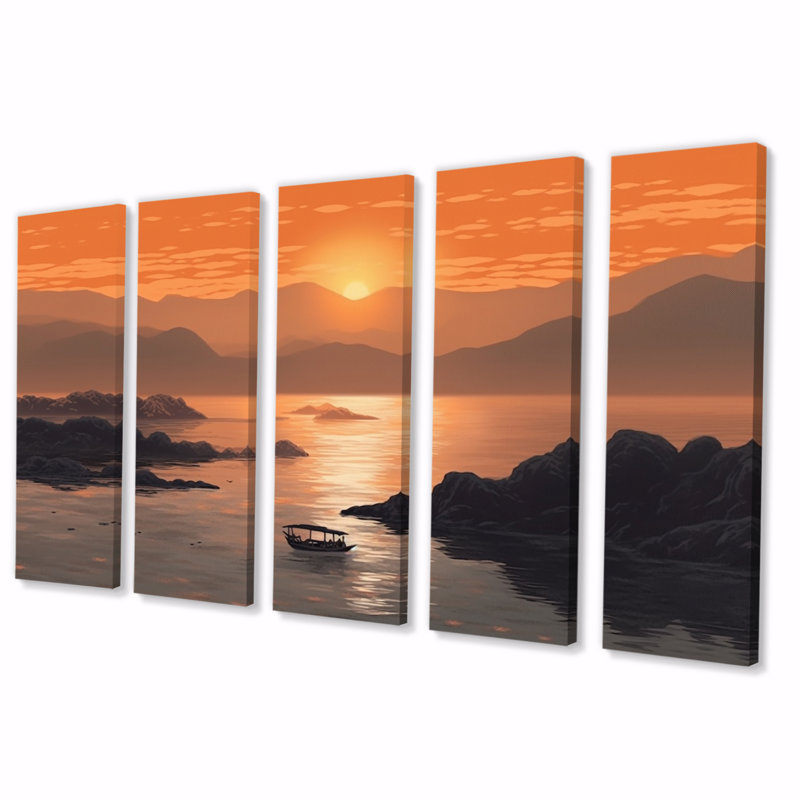 «Ocean Dreams Serene Sunset Over Quiet Ocean I», reproduction d'art sur toile Meadow - 5 panneaux égaux