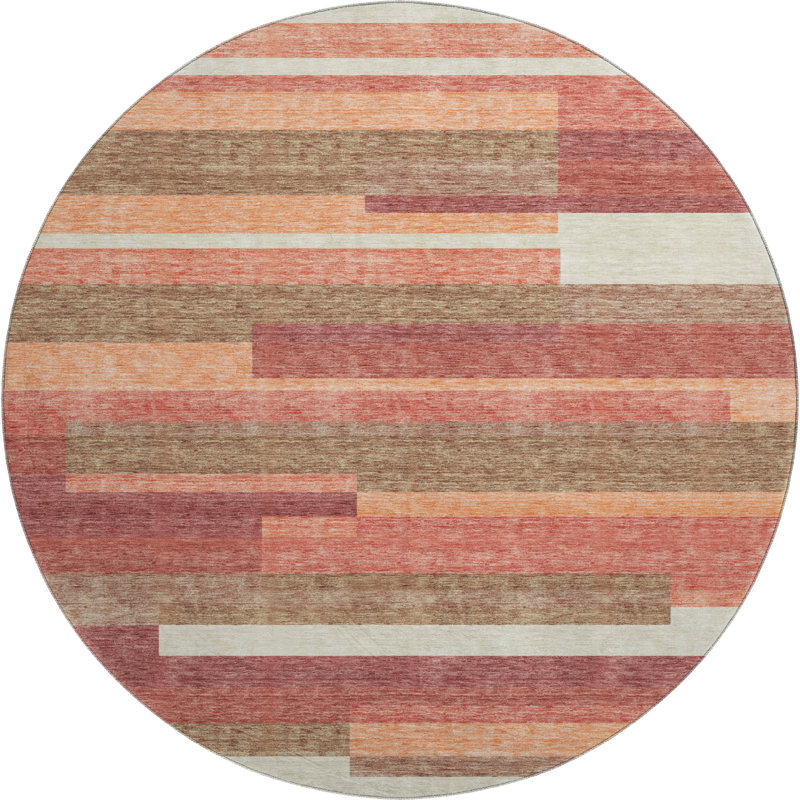 Premium Machine Washable Prisco Coral Rug, Round 8'