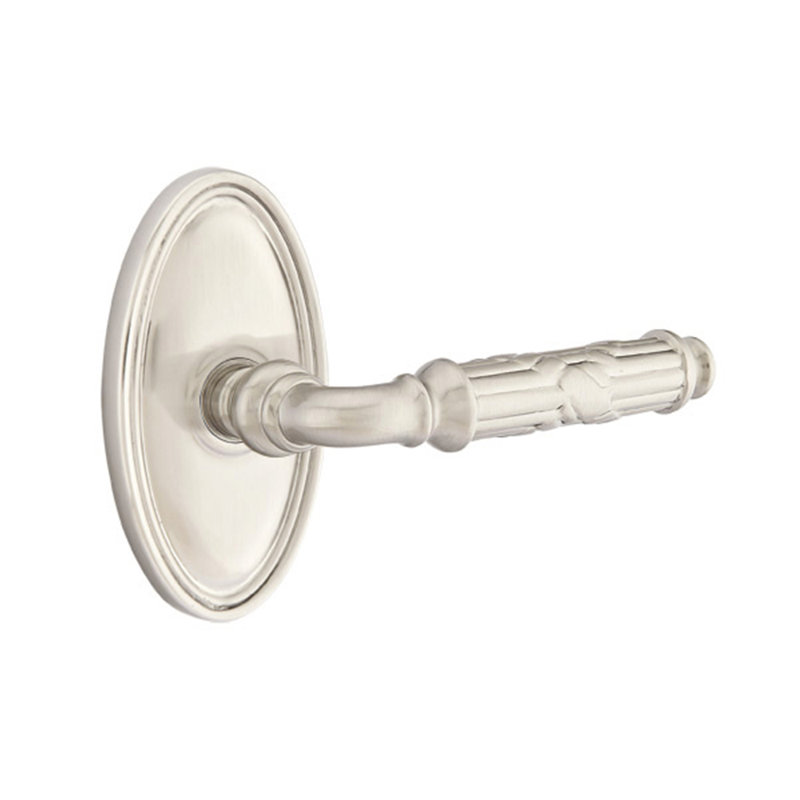 Ribbon And Reed Round Passage (Hall & Closet) Door Lever with Oval Rosette, Right, Satin Nickel