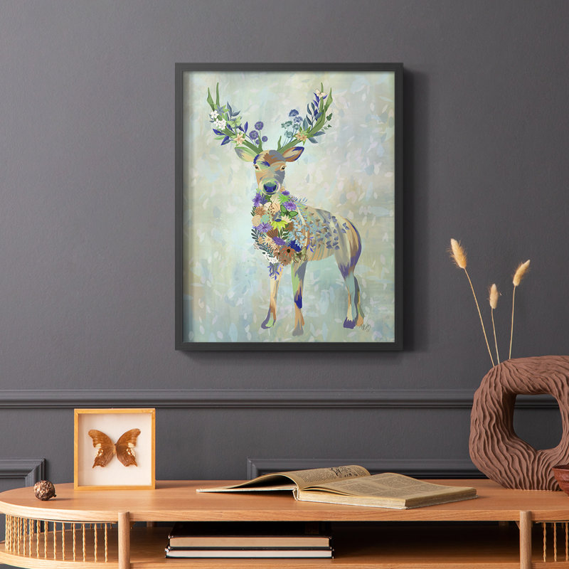 Fantastic Florals Deer, reproduction encadrée complète - bois massif, H 28 po x l 22 po, Noir
