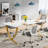 63" Executive Office Desk – Modern White & Gold Computer Desk With Faux Marble Tabletop, Large Conference Table For Home Office Or Meeting Room