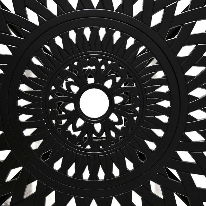 Table bistro ronde 30 "avec trou pour parasol, table d'extérieur antique en fonte d'aluminium, noire. Fabrication, option d'équilibre réglable, trou noir, table de salle à manger. Structure rouille, base stable