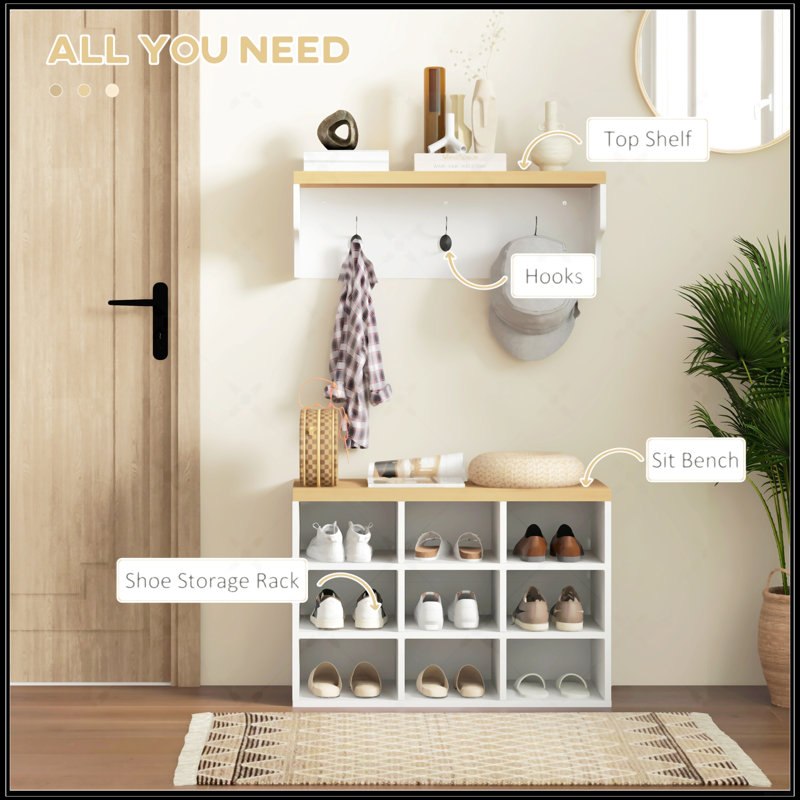 2-In-1 Coat Rack Shoe Bench Set