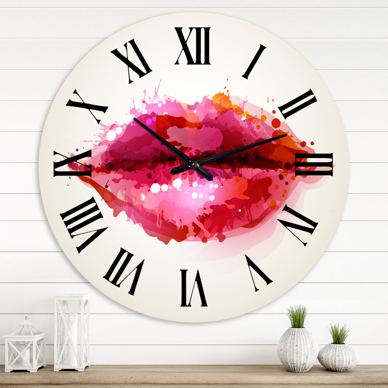 Red Woman Lips Formed By Abstract Blots - horloge murale moderne, Grand