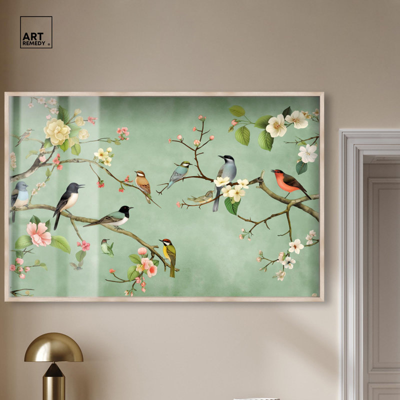 «Restful View Shadowbox Print Vintage Art» par Art Remedy, H 37 po x l 55 po, Crème, crème