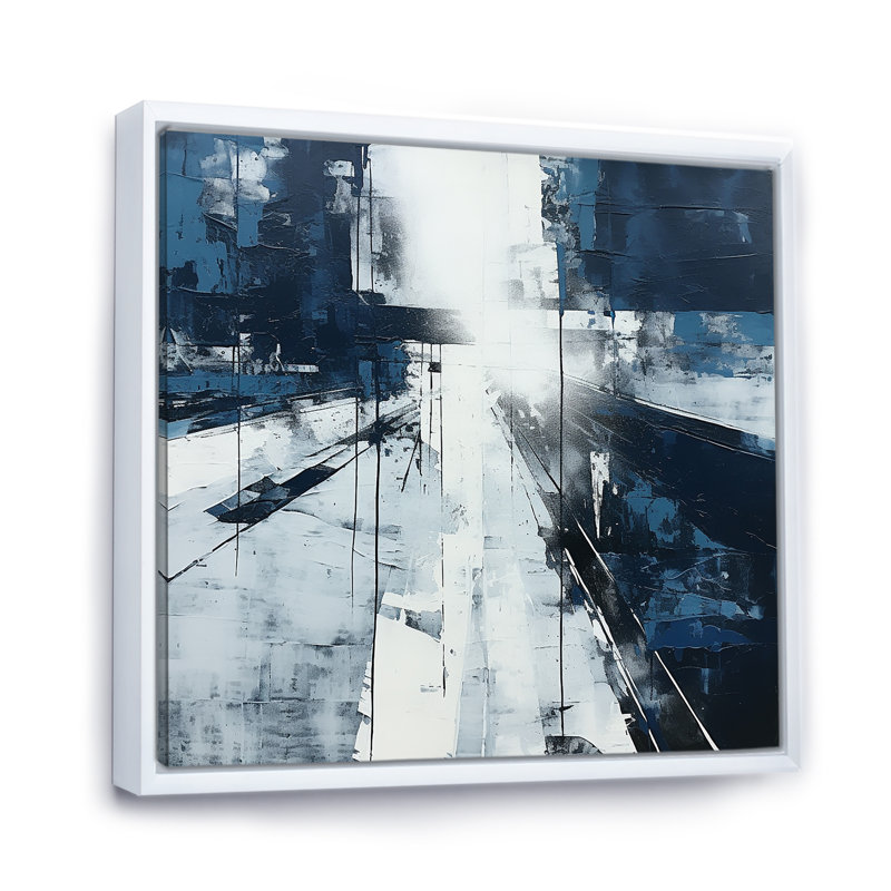 Paysage urbain noir et blanc, route V, art mural, salon, Cadre flottant blanc, H 30 po x l 30 po x P 1 po