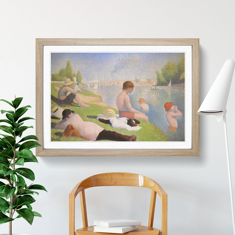 Bathers by Georges Seurat - Picture Frame Painting, Oak Framed, 27cm H x 36cm W x 2cm D