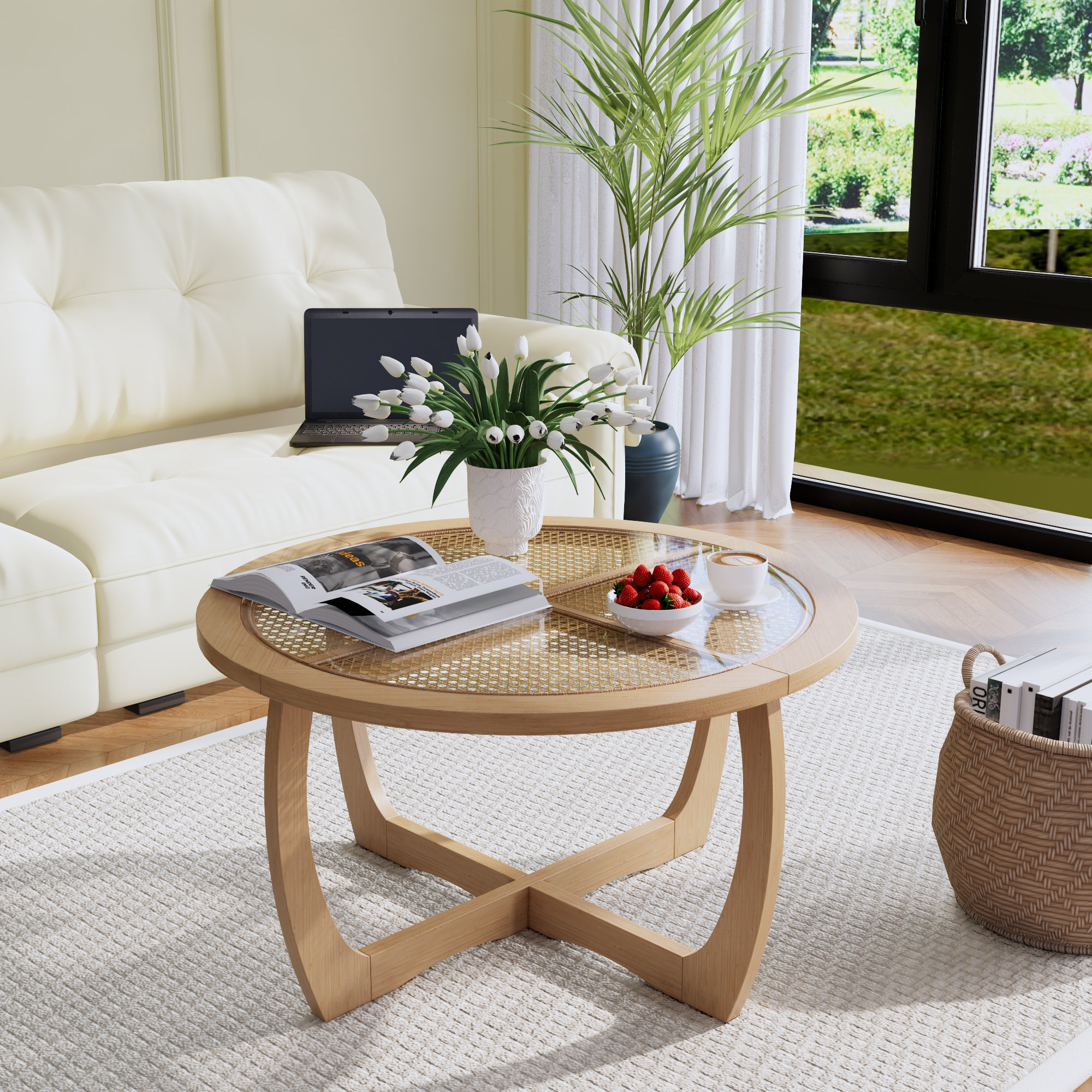 Bay Isle Home™ Kenmure Rattan Round Coffee Table | Wayfair