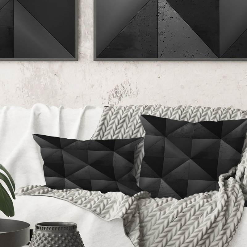 Coussin décoratif moderne noir à motif losange moderne III, H 16 po x l 16 po
