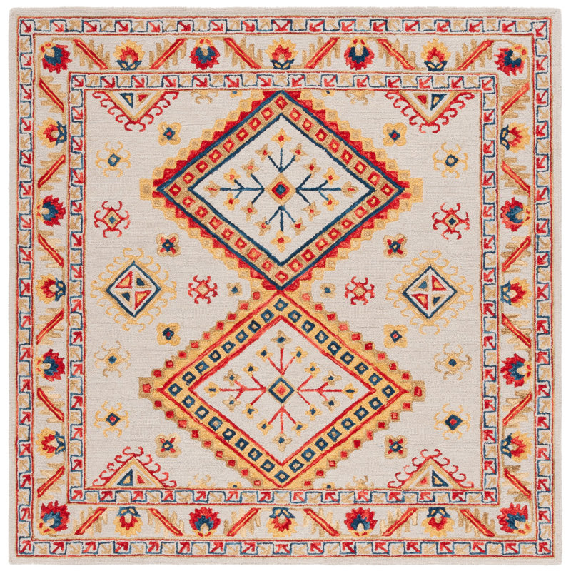 Vahakn Hand Tufted Wool Geometric Rug, Square 7'