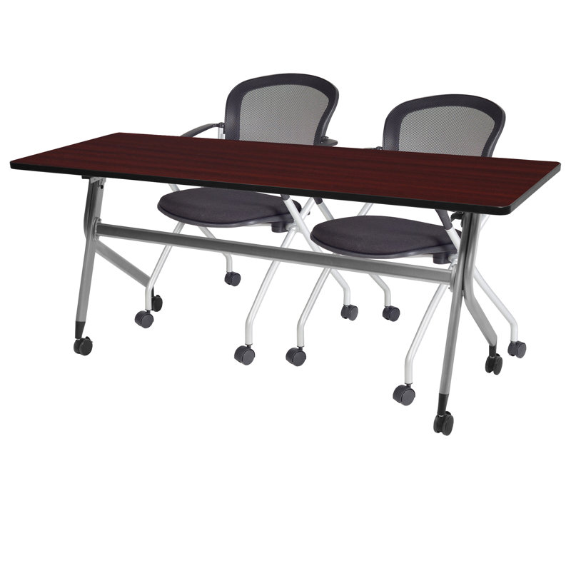 Melessia Rectangle 2 Person Flip Top Training Table Set and Chair Set with Casters, Burgundy, 29" H x 60" L x 33" W