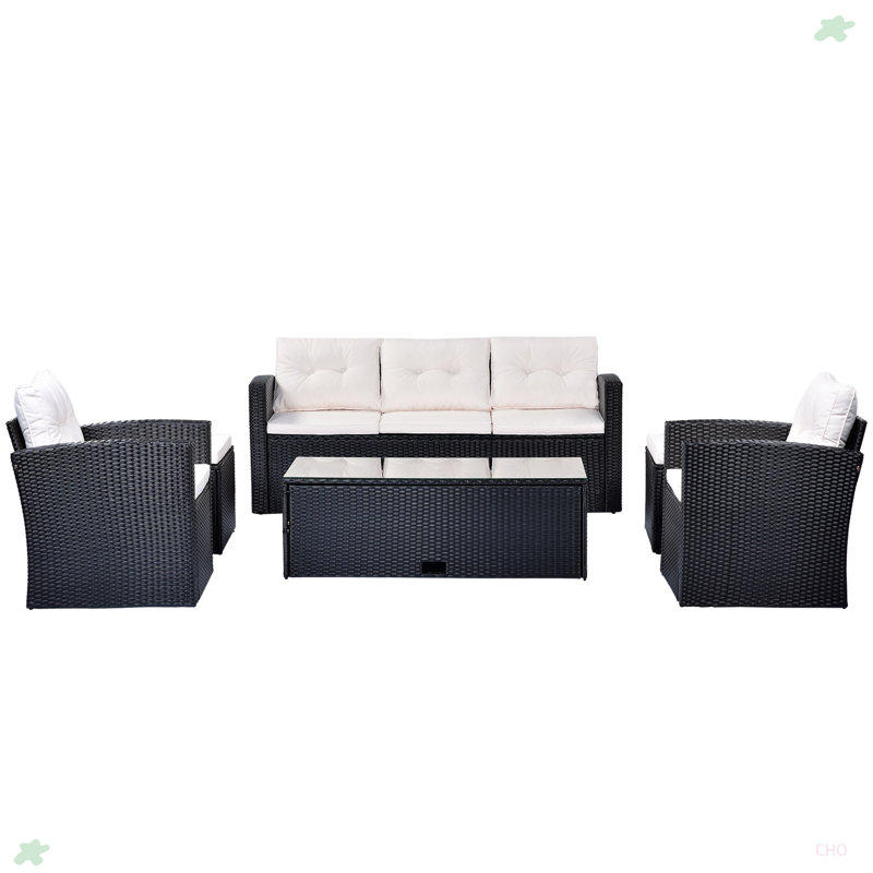 Ensemble de conversation modulaire en osier pour l'extérieur 6 pièces, Blanc