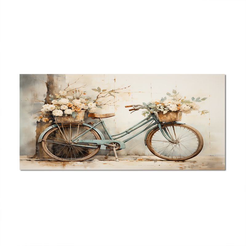 Vélo tranquille, pédalant II - art mural encadré, Toile tendue, H 28 po x l 60 po, Sans cadre