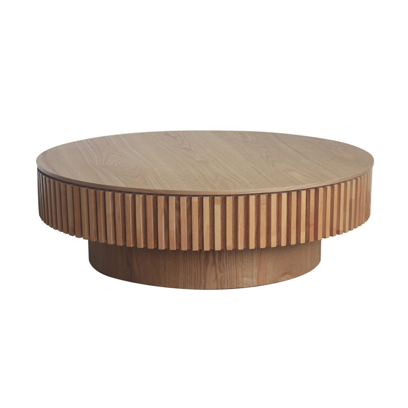Timeshia Round Coffee Table With Storage, 14" H x 31.5" L x 31.5" W, Natural Wood