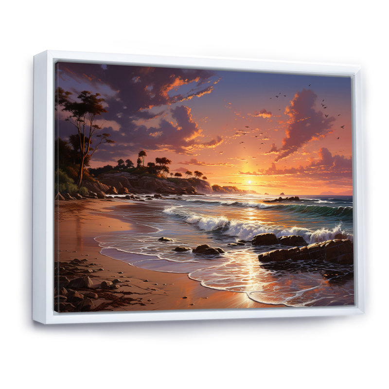 «Beach Sunset Beach III», reproduction sur toile encadrée, H 12 po x l 20 po x P 1 po, Cadre flottant blanc