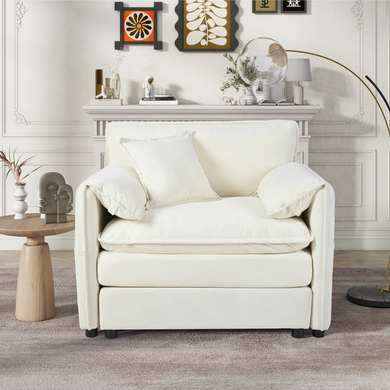 Fauteuil surdimensionné confortable avec coussin décoratif pour différentes pièces, Beige
